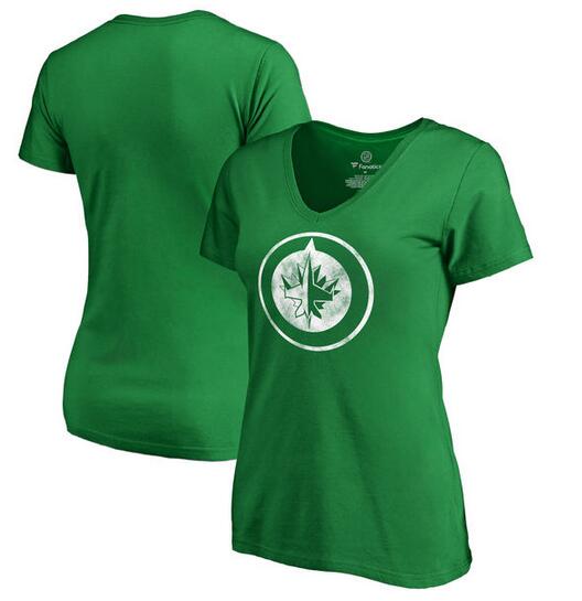 2020 NHL Winnipeg Jets Fanatics Branded Women St. Patrick Day White Logo TShirt Kelly Green